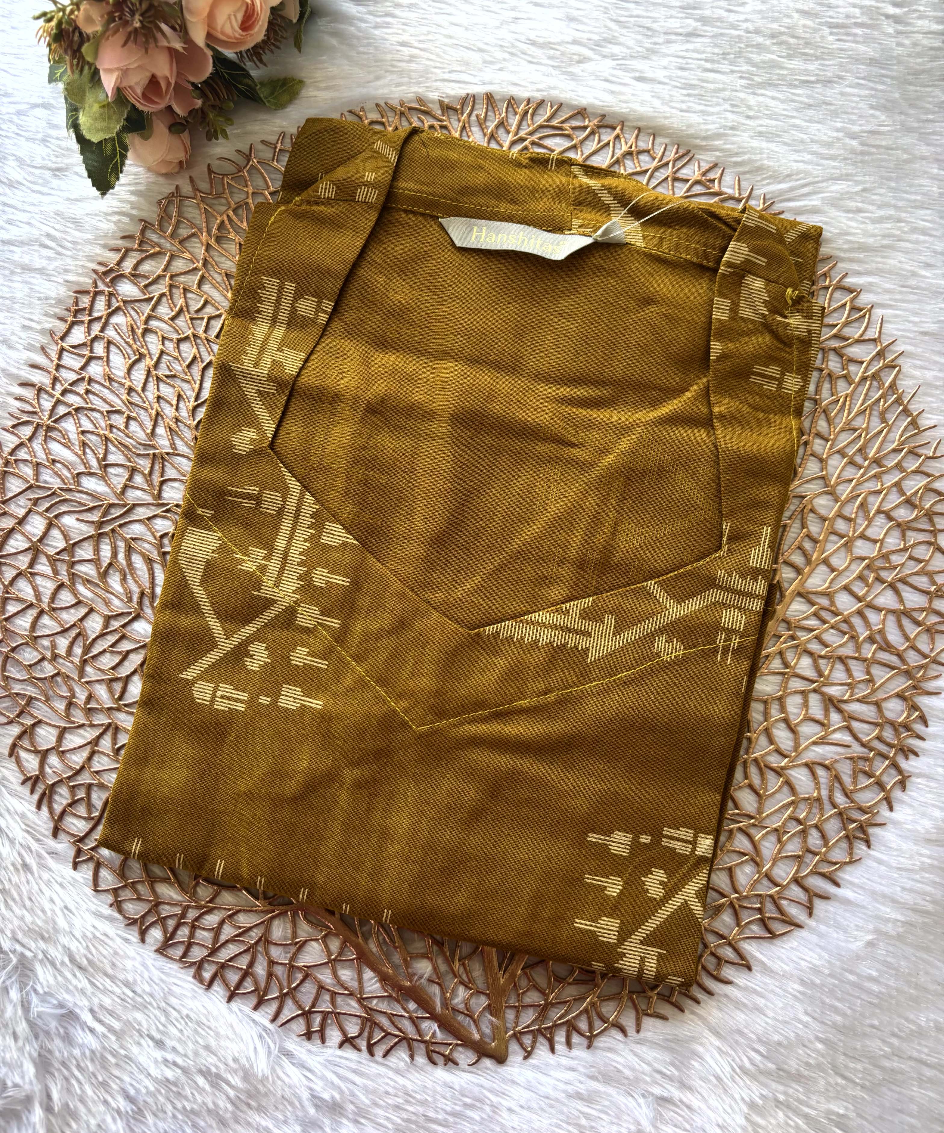 Mustard Yellow Color shaped V neck Flex Cotton Kurti with Pocket / LSS196