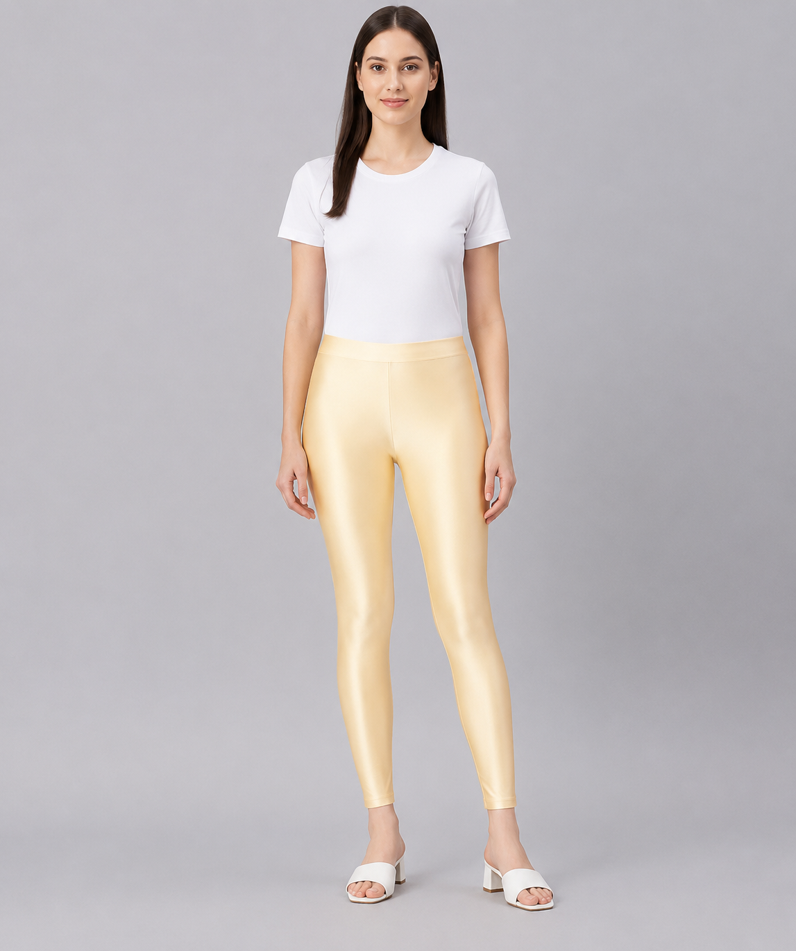 Branded Shimmer Lite Gold Slim Fit Ankle Length Leggings / LSS115