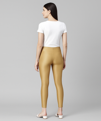 Branded Shimmer Dark Gold Slim Fit Ankle Length Leggings / LSS115