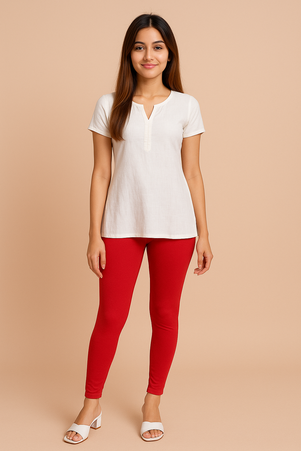 Red Color Premium 4 way Lycra Women Leggings (Ankle Length) / LG001