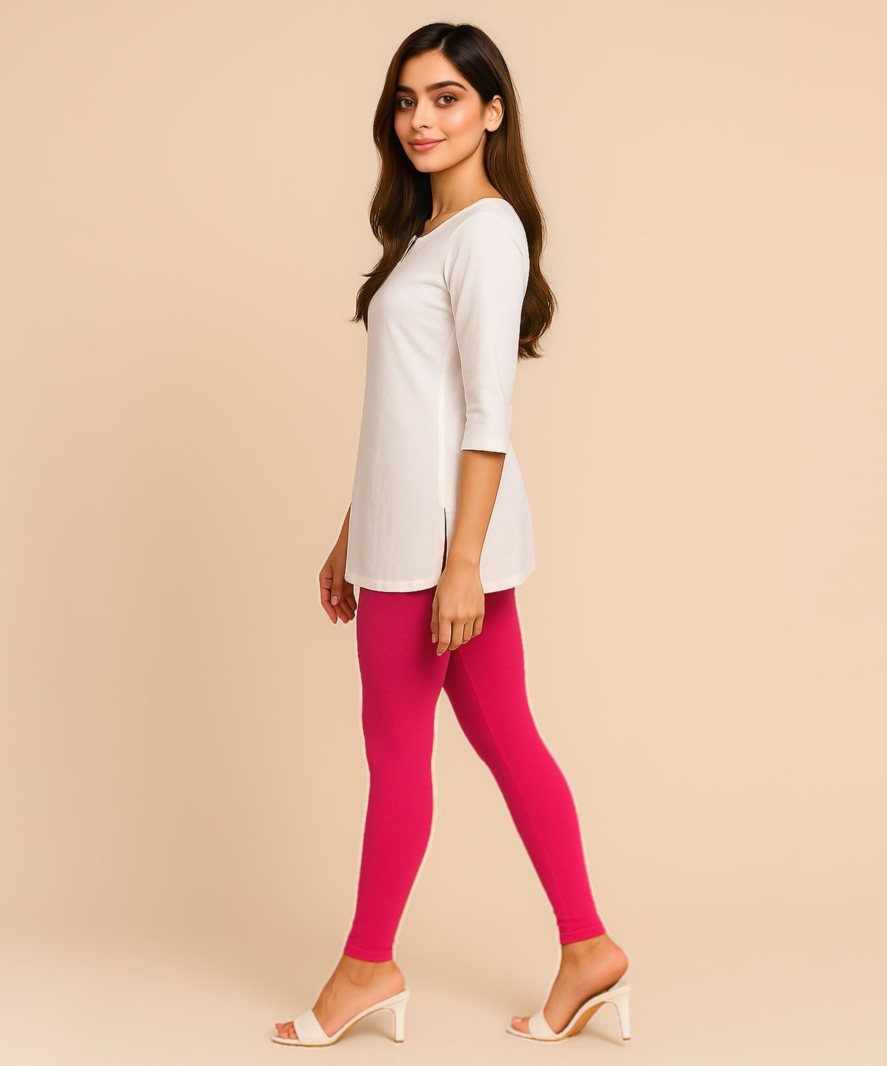 Pink Color Premium 4 way Lycra Women Leggings (Ankle Length) / LG001