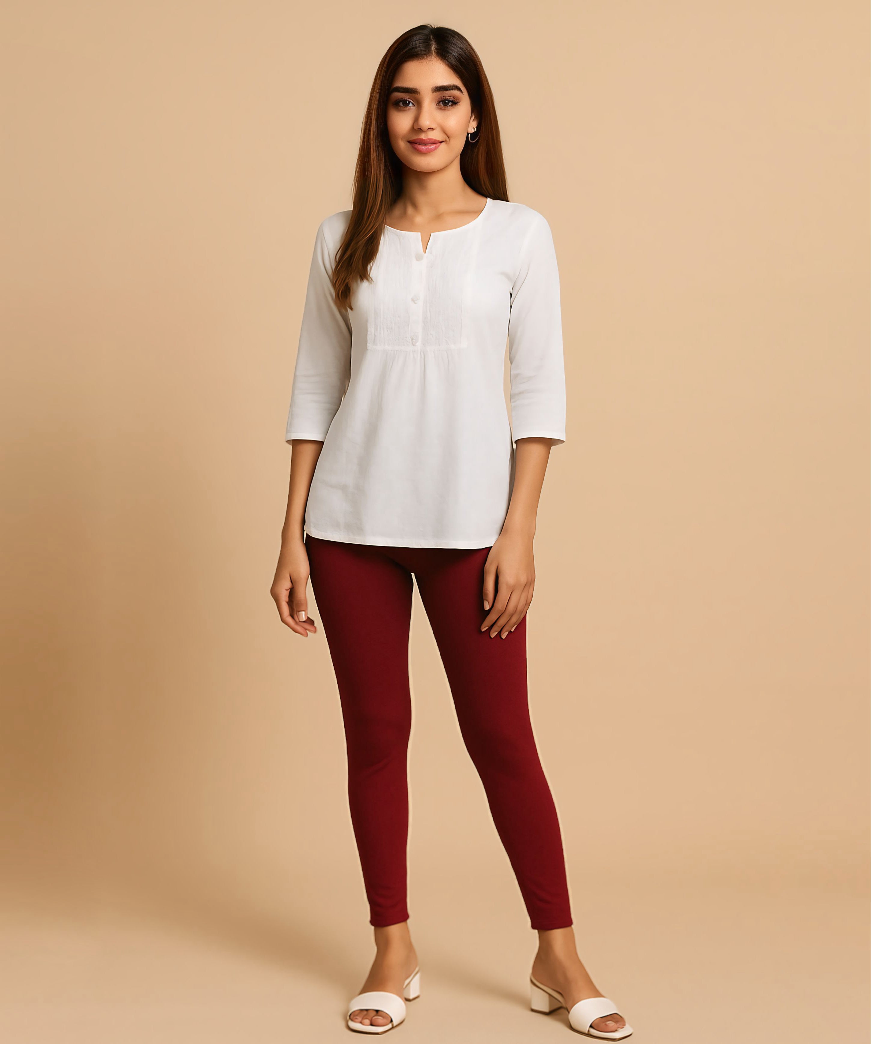 Maroon Color Premium 4 way Lycra Women Leggings (Ankle Length) / LG001