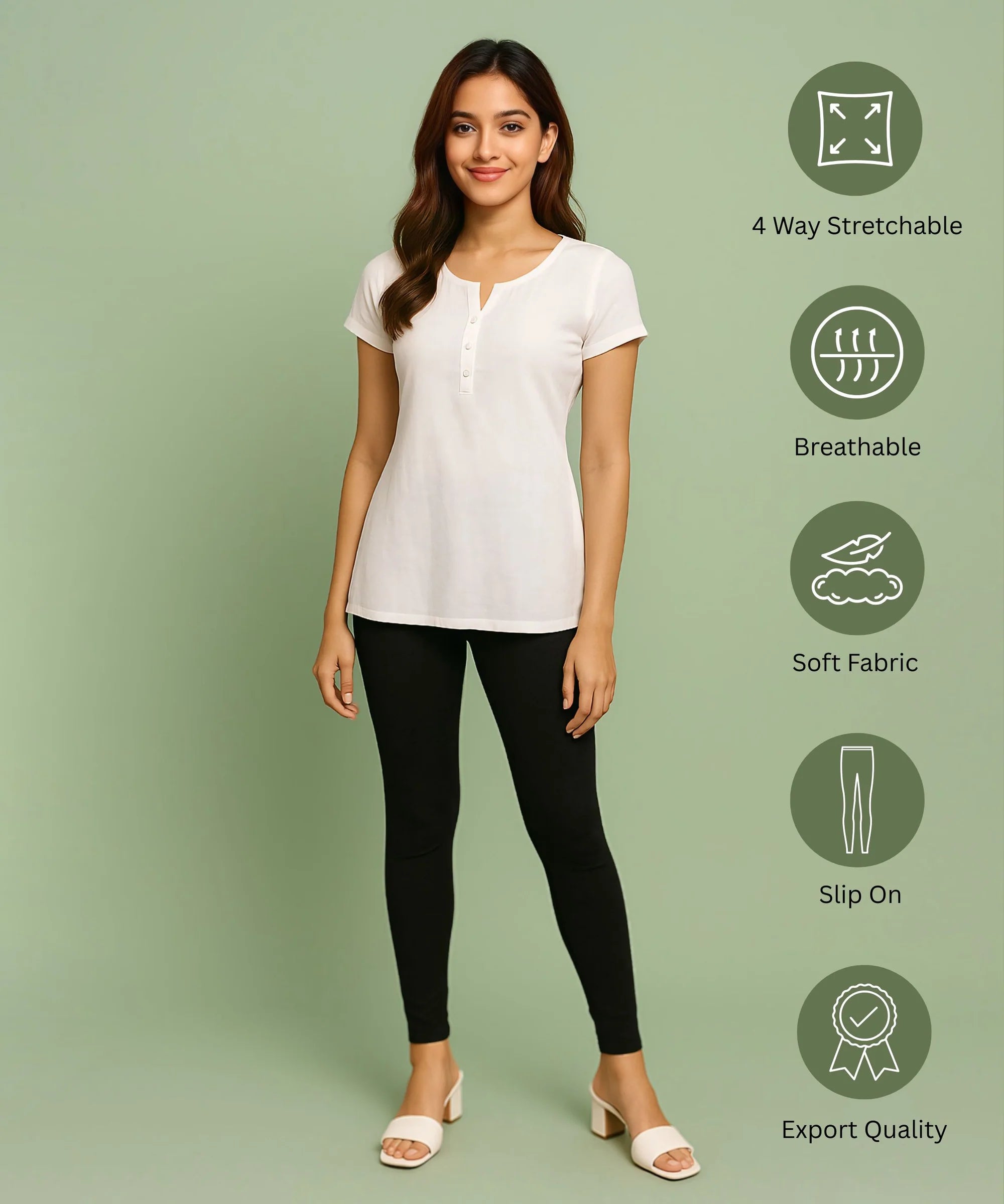 Black Color Premium 4 way Lycra Women Leggings (Ankle Length) / LG001