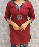 Maroon and Blue Color Ajrakh Design Cotton Short Top Coord Set / ESS403