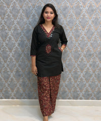 Black and Maroon Color Ajrakh Design Cotton Short Top Coord Set / ESS403