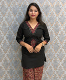 Black and Maroon Color Ajrakh Design Cotton Short Top Coord Set / ESS403