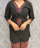 Black and Maroon Color Ajrakh Design Cotton Short Top Coord Set / ESS403