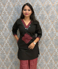 Black Color Ajrakh Design Cotton Short Top Coord Set / ESS403