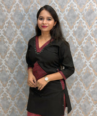 Black Color Ajrakh Design Cotton Short Top Coord Set / ESS403