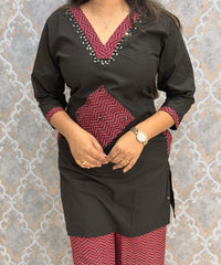 Black Color Ajrakh Design Cotton Short Top Coord Set / ESS403