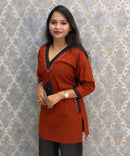 Brick Red and Black Color Ajrakh Design Cotton Short Top Coord Set / ESS403