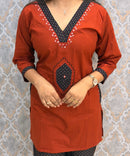 Brick Red and Black Color Ajrakh Design Cotton Short Top Coord Set / ESS403