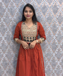 Rust Orange Color Ajrakh Print Cotton 3 Piece Salwar Set  /  ESS369