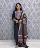 Black Color Ajrakh Print Cotton 3 Piece Salwar Set  /  ESS369