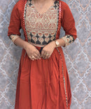 Rust Orange Color Ajrakh Print Cotton 3 Piece Salwar Set  /  ESS369