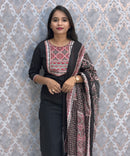 Black and Maroon Color Ajrakh Print Cotton 3 Piece Salwar Set  /  ESS369