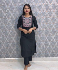 Black Color Ajrakh Print Cotton 3 Piece Salwar Set  /  ESS369