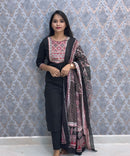 Black and Maroon Color Ajrakh Print Cotton 3 Piece Salwar Set  /  ESS369
