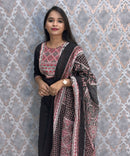 Black and Maroon Color Ajrakh Print Cotton 3 Piece Salwar Set  /  ESS369
