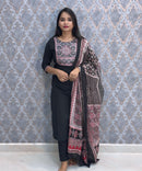 Black Color Ajrakh Print Cotton 3 Piece Salwar Set  /  ESS369