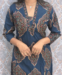 Navy and Maroon Color Ajrakh Print Cotton 3 Piece Salwar Set with Pocket /  ESS373