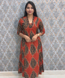 Rust Orange and Navy Color Ajrakh Print Cotton 3 Piece Salwar Set with Pocket /  ESS373