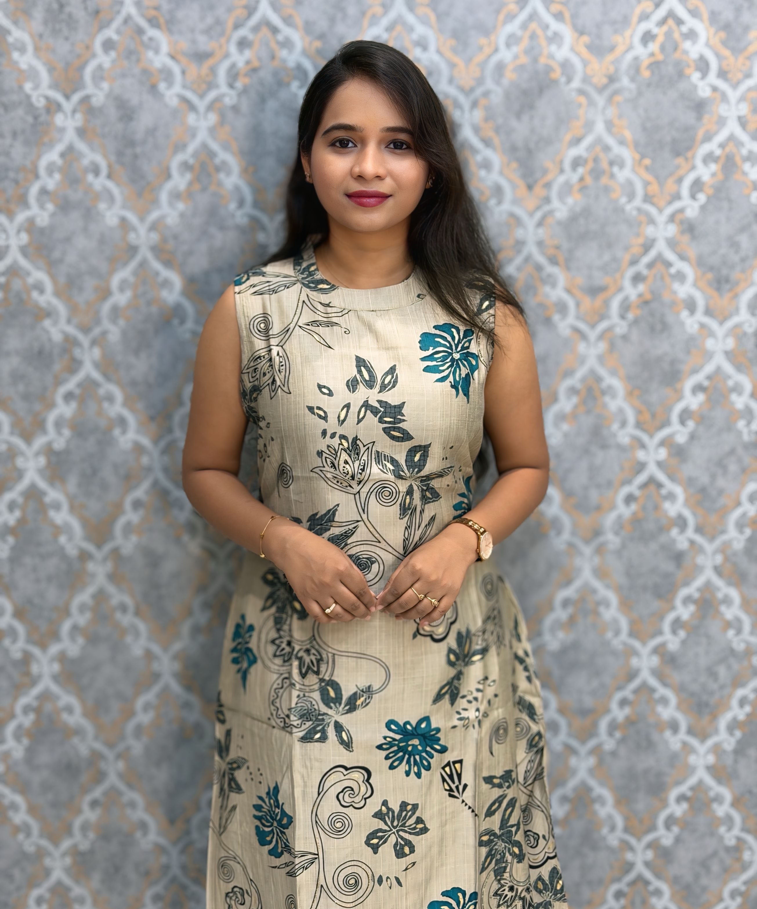 Beige and Rama Green Color Aline Umbrella Type Premium Vatican Silk Coord Set with Sleeves / ESS418