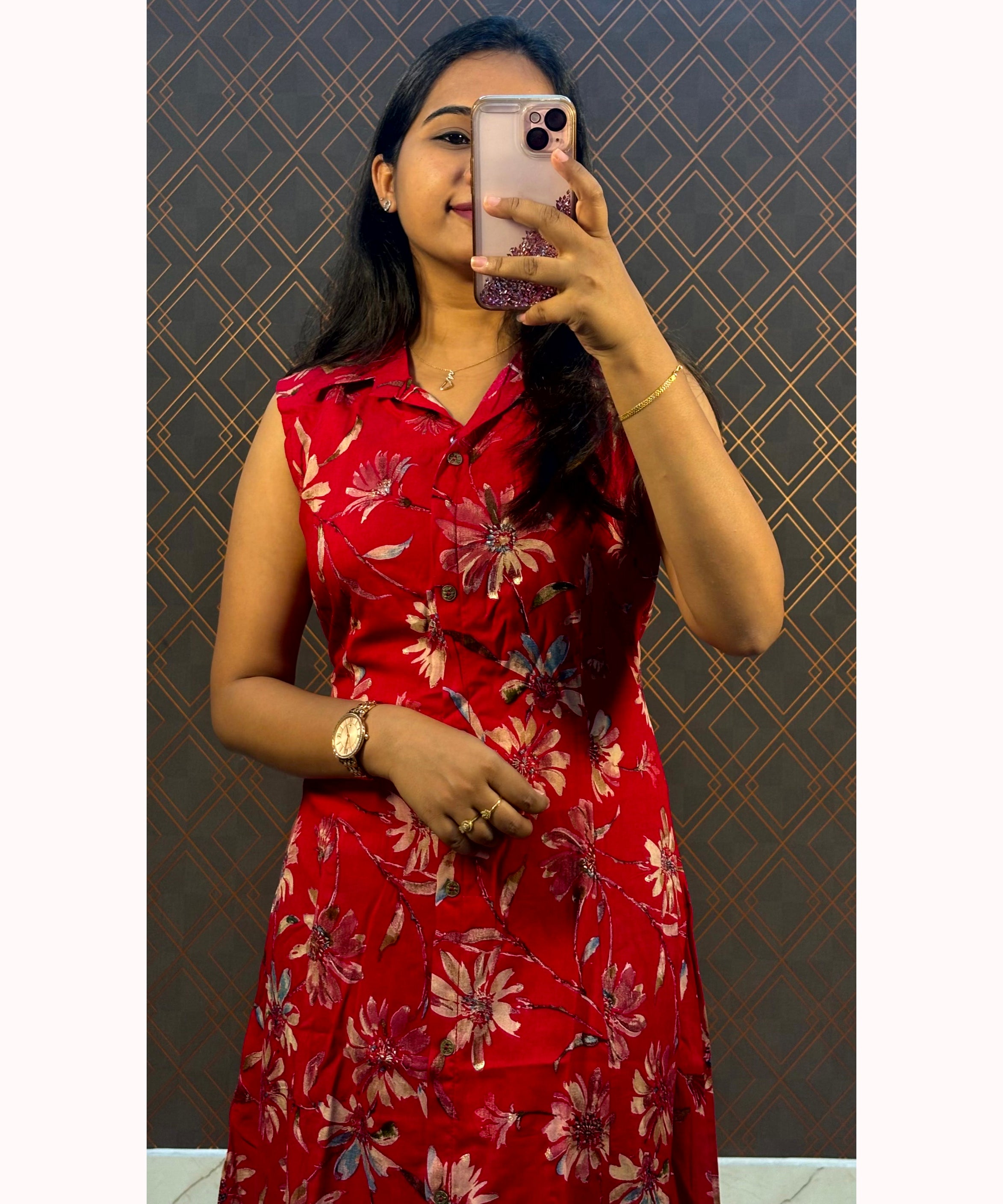 Cherry Red Aline Western Kurti / NSS188