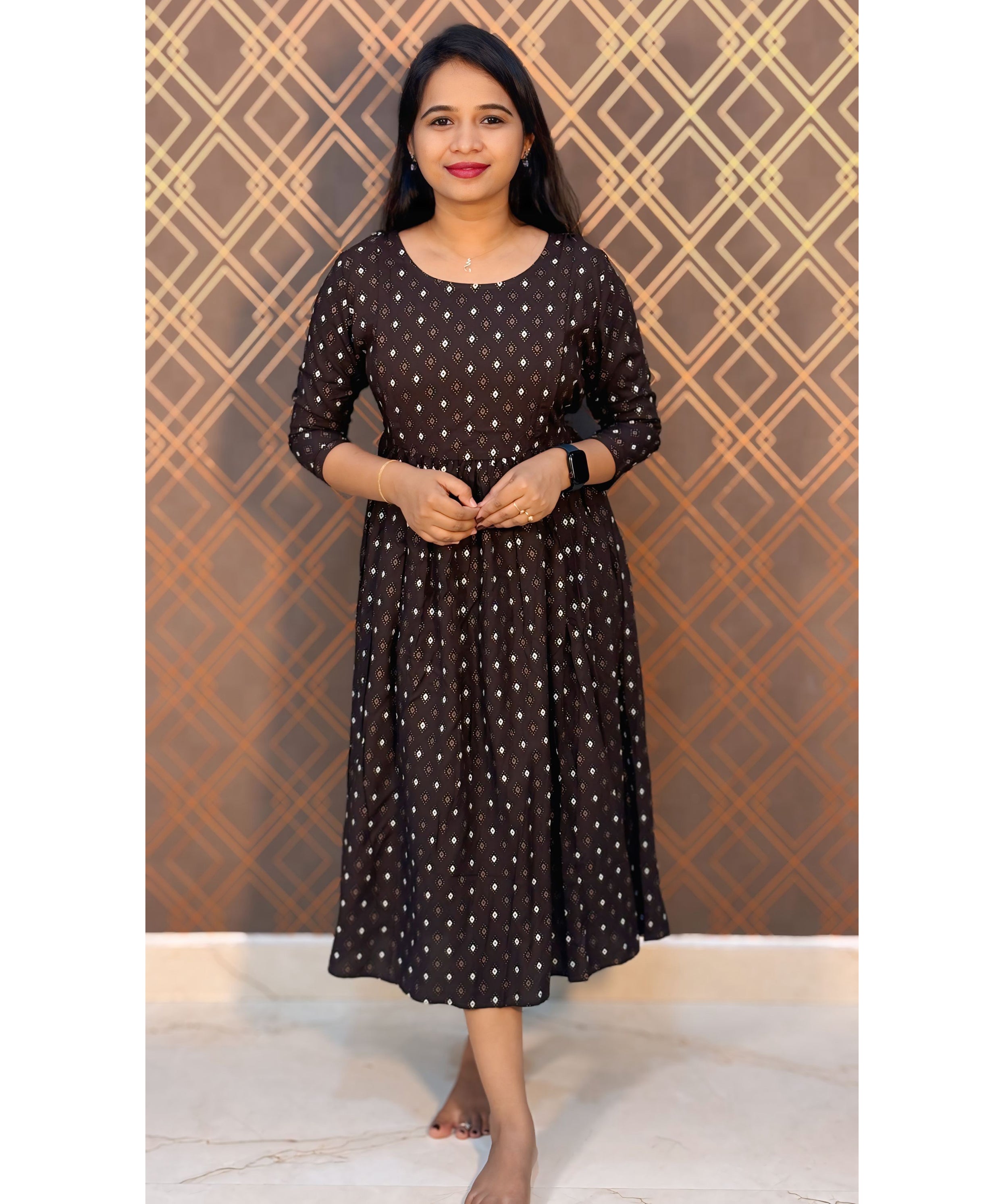 Coffee Bean Color Anarkali Maternity Feeding Kurti with Zips / LSS150