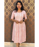 Pink and White Anarkali Maternity Feeding Kurti with Zips / LSS150