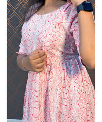 Pink and White Anarkali Maternity Feeding Kurti with Zips / LSS150