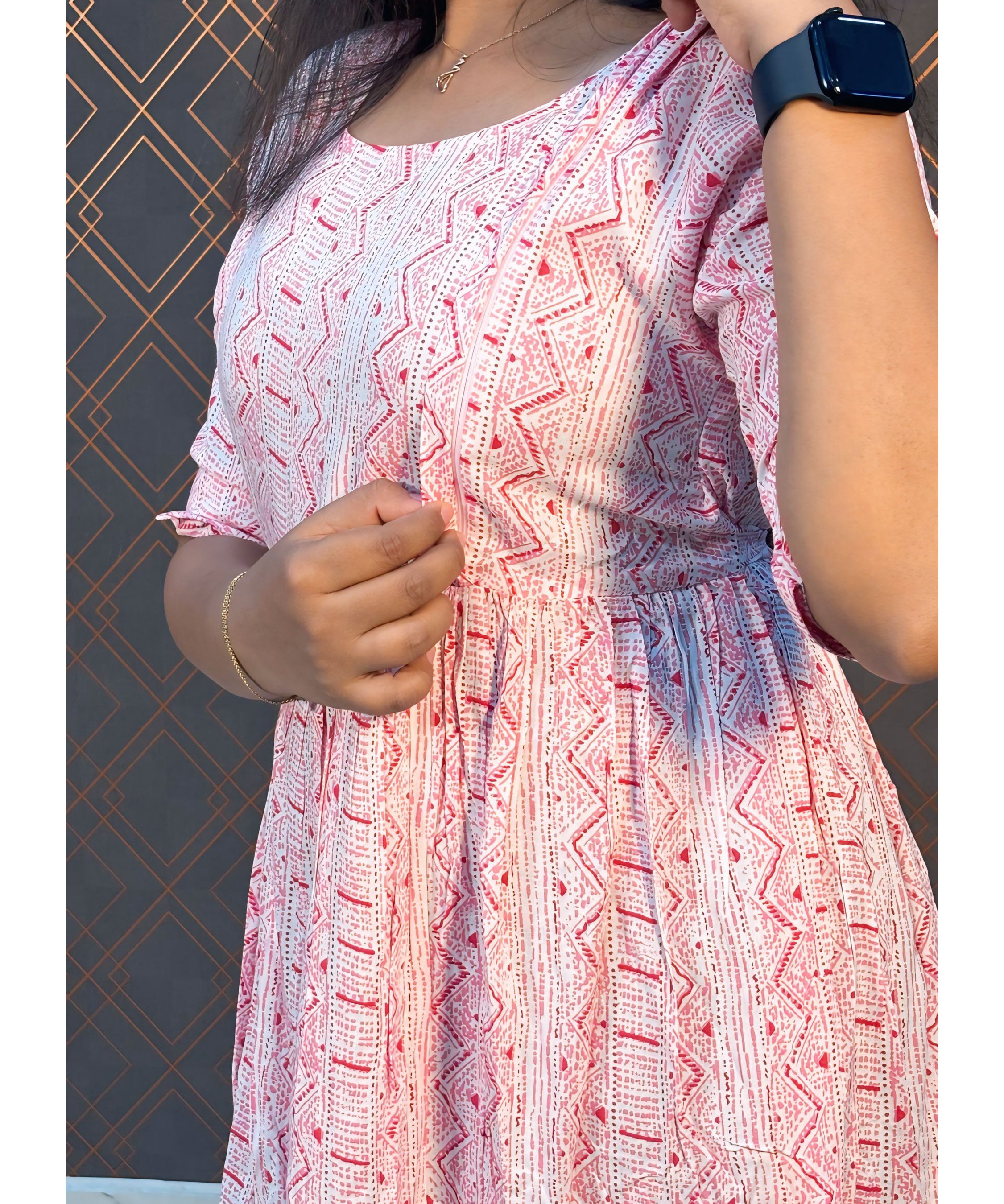 Pink and White Anarkali Maternity Feeding Kurti with Zips / LSS150