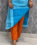 Aqua Blue and Burnt Orange Premium Handloom Cotton 3 Piece Salwar Set / HL006