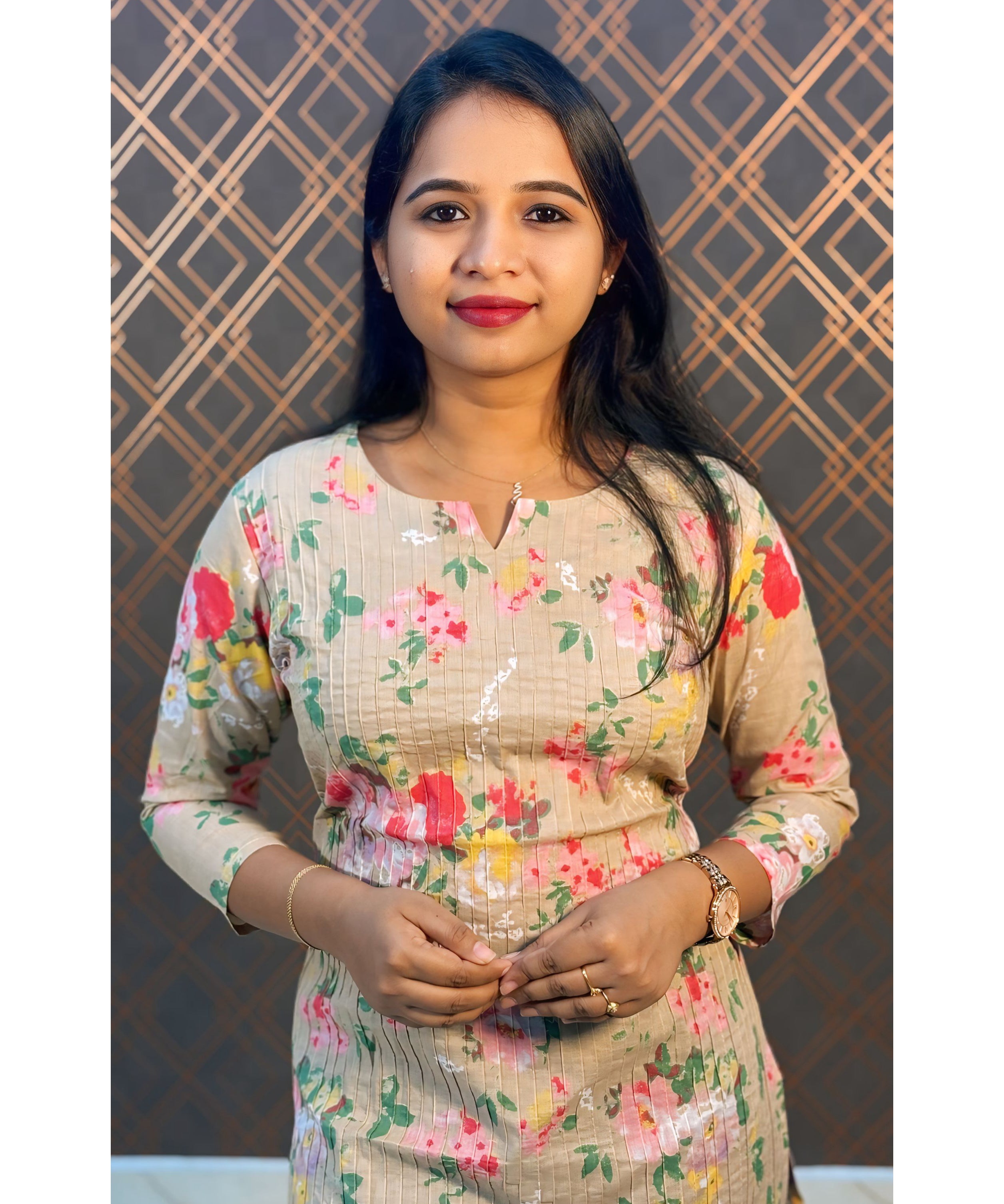 Beige Color Kantha Cotton Floral Kurti / RCC158