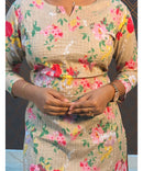 Beige Color Kantha Cotton Floral Kurti / RCC158