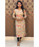 Beige Color Kantha Cotton Floral Kurti / RCC158