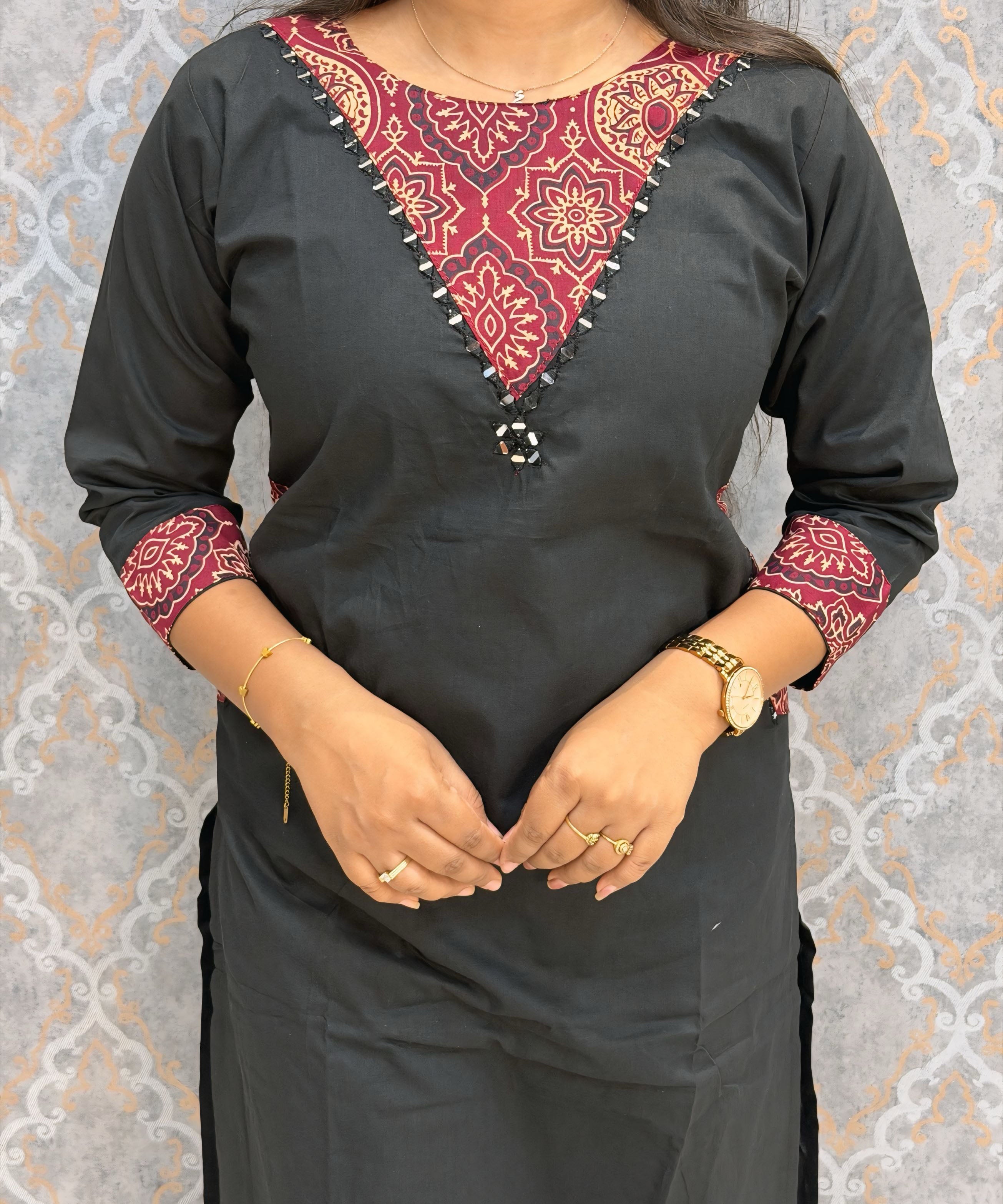 Black Color Premium Cotton with Ajrakh Print Coord Set with Pockets / ESS418