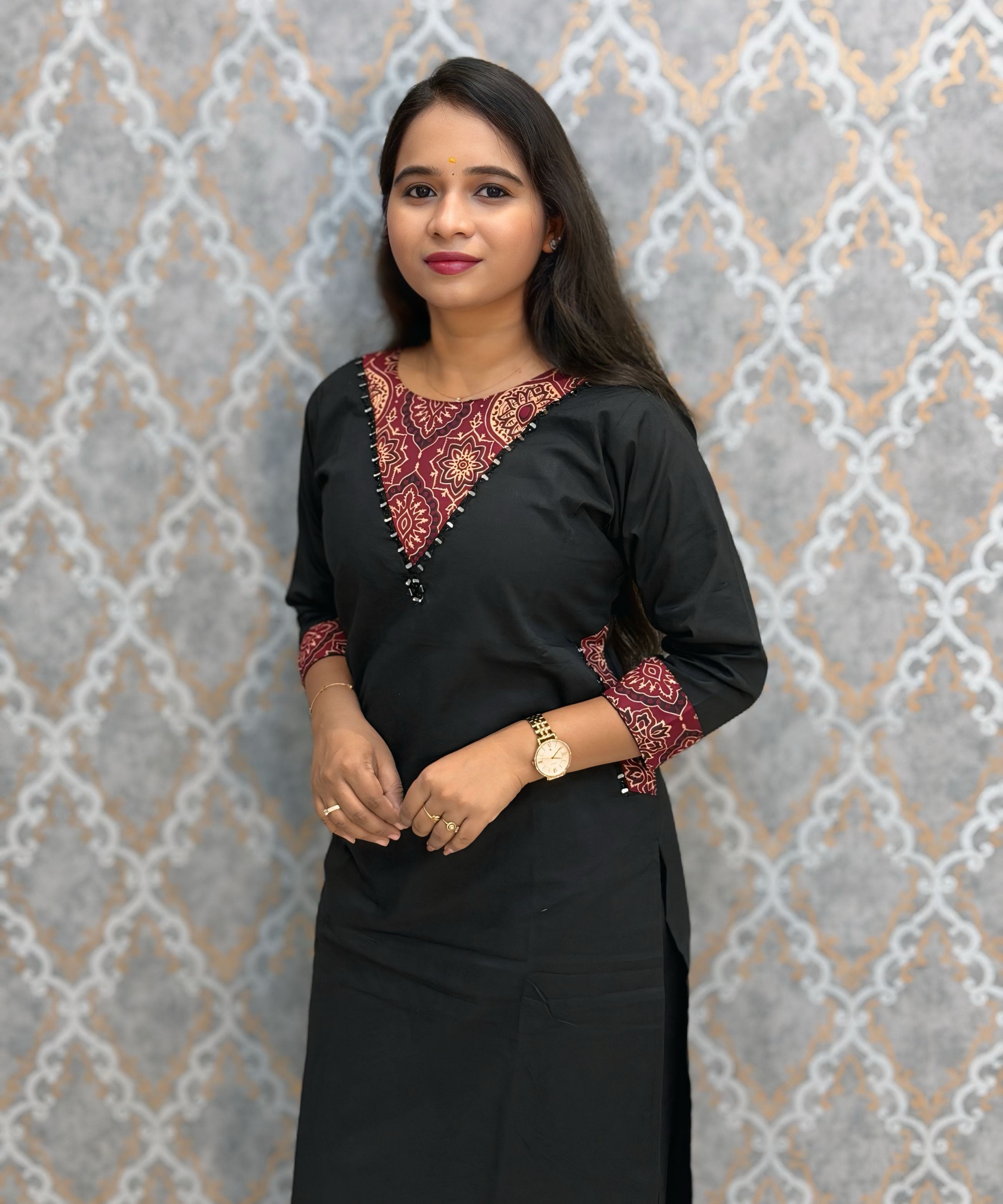 Black Color Premium Cotton with Ajrakh Print Coord Set with Pockets / ESS418