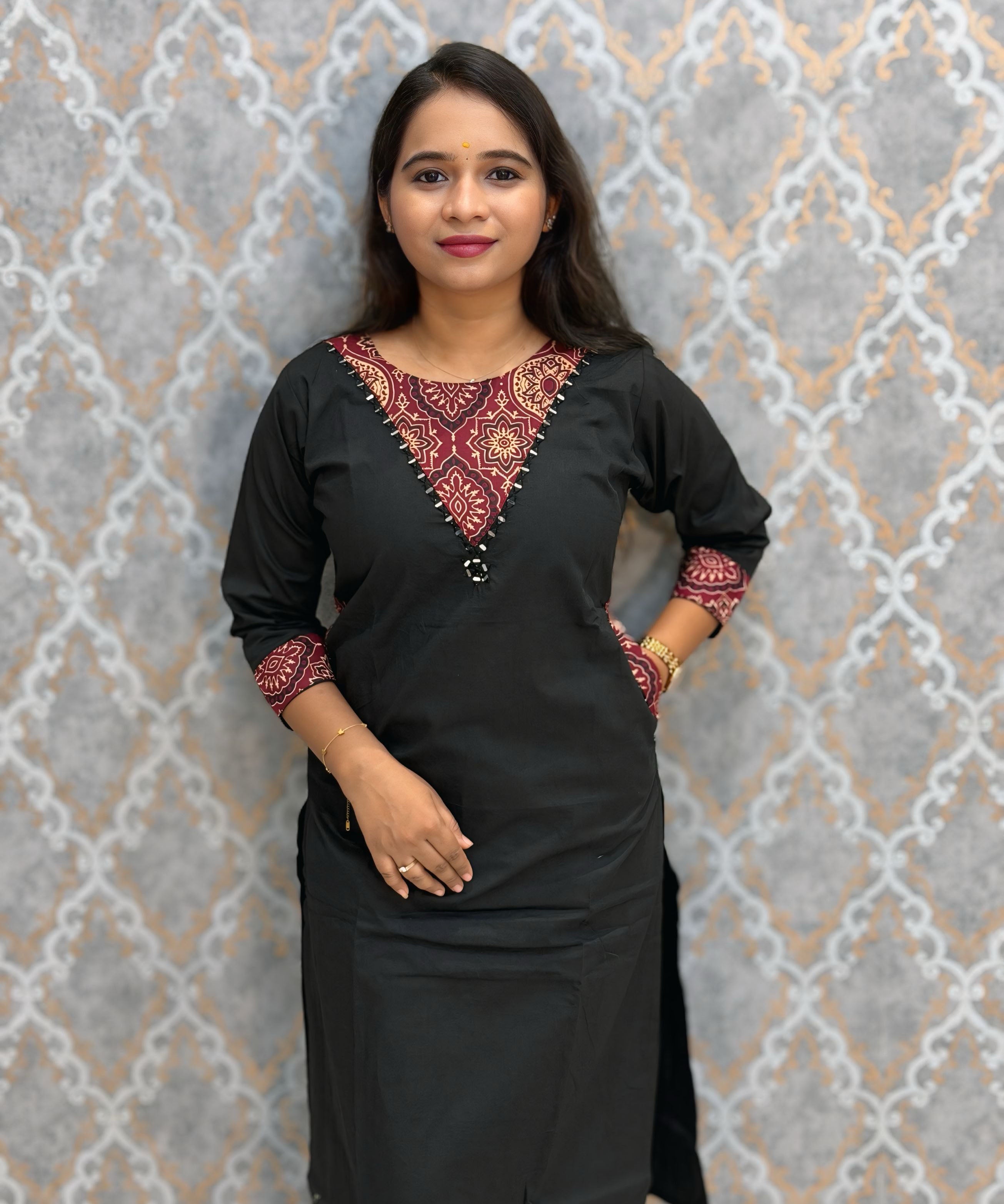 Black Color Premium Cotton with Ajrakh Print Coord Set with Pockets / ESS418
