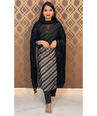 Black Premium V neck Ethnic 3 Piece Salwar Set / NSS184