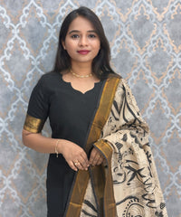 Black Premium Handloom Kota Jacquard Border Silk Cotton Kurti and Chennuri Silk with Nizam Border Kalamkari Print Dupatta / HL008