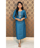 Blue Mixed Cotton Straight Cut Long Kurti / ESS200