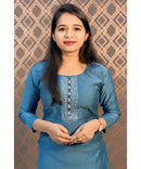 Blue Mixed Cotton Straight Cut Long Kurti / ESS200