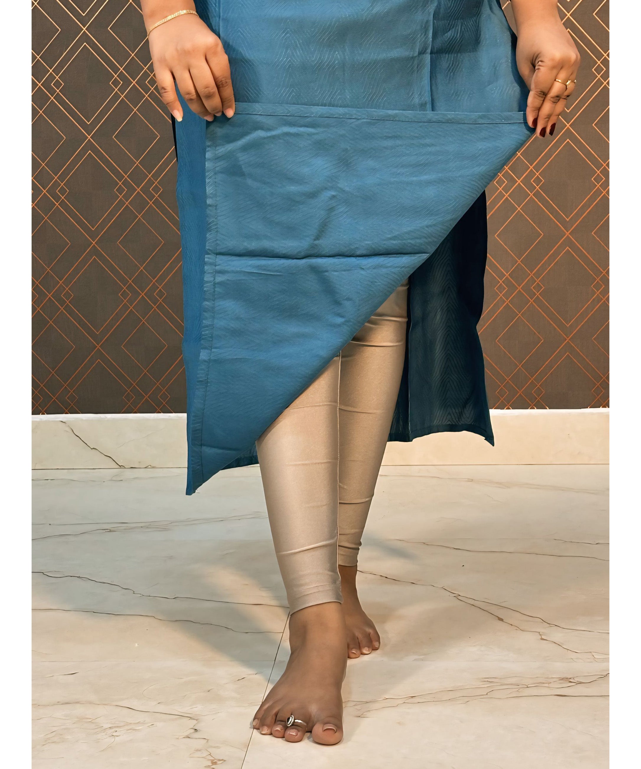 Blue Mixed Cotton Straight Cut Long Kurti / ESS200