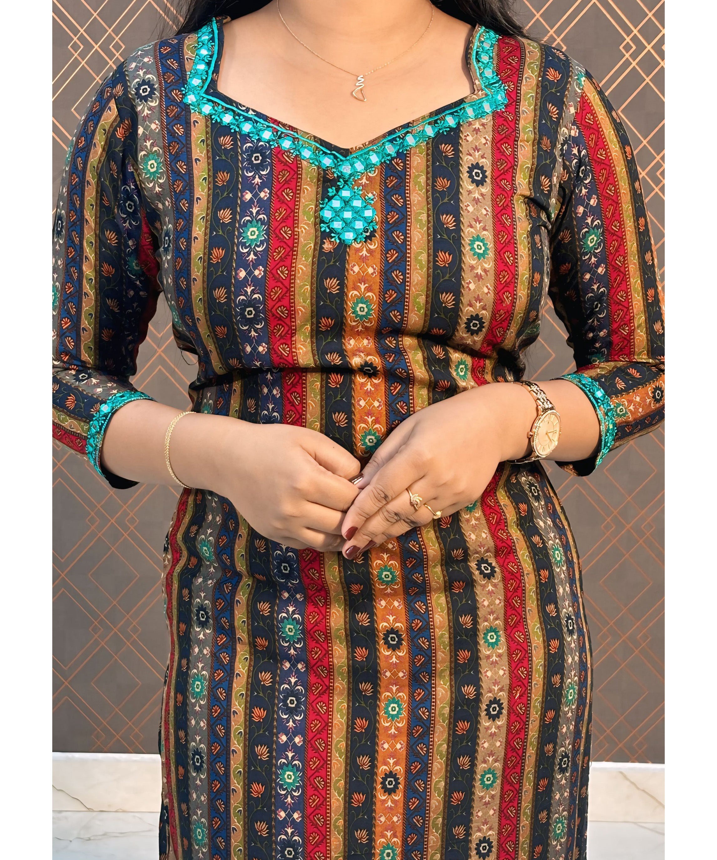 Blue Premium Mirror Work Kurti / NSS175