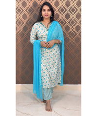 Blue Premium V Neck 3 Piece Premium Salwar Set / NSS176