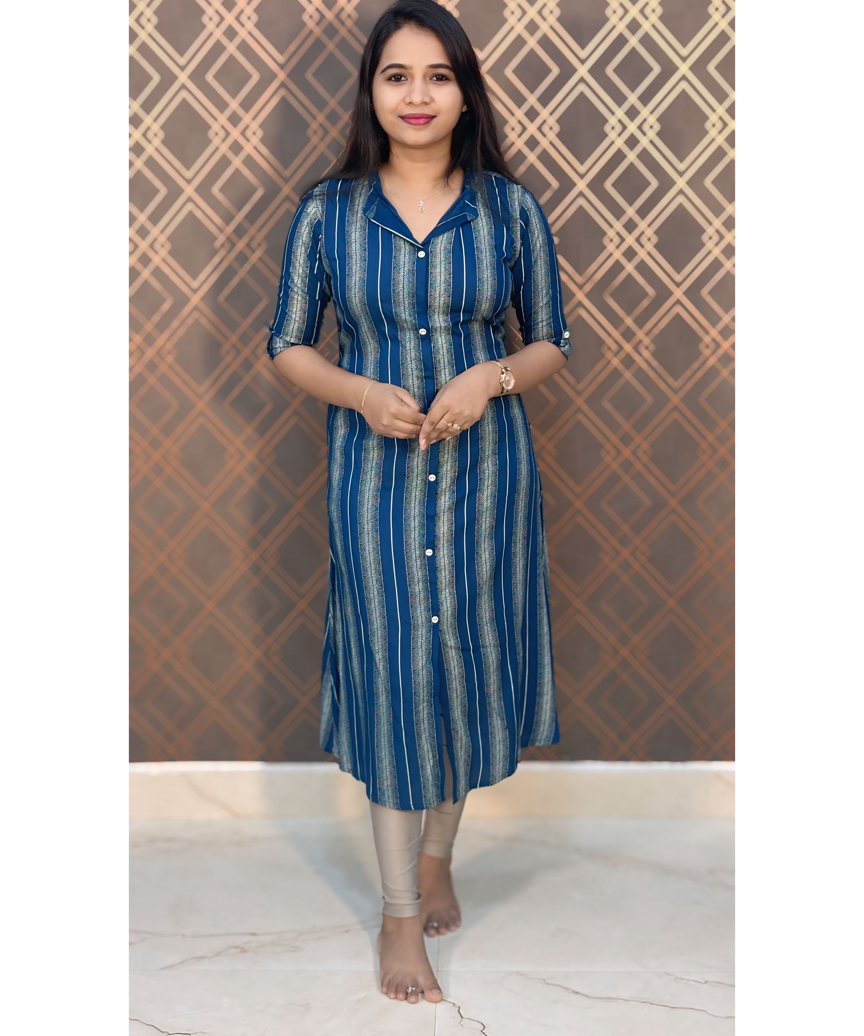 Blue Liva Rayon Aline with Pocket Kurti / LSS134