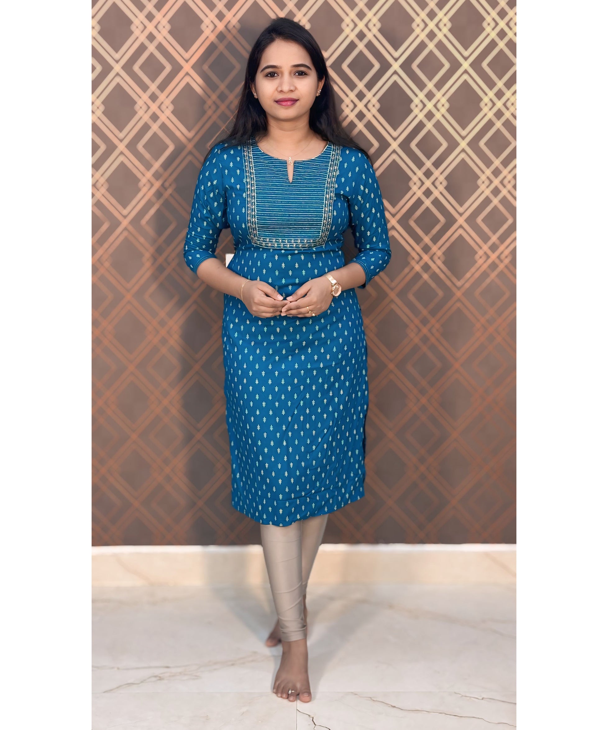 Blue Rayon Ethnic Straight Cut with Pocket Kurti / LSS137