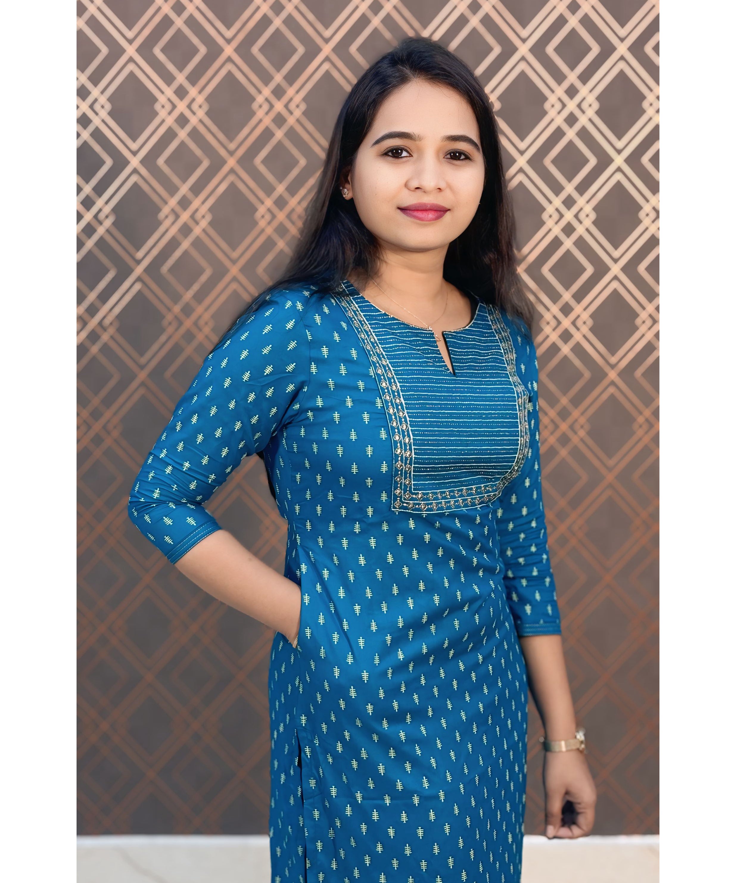 Blue Rayon Ethnic Straight Cut with Pocket Kurti / LSS137