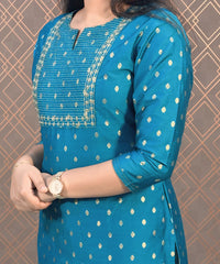 Blue Silk Cotton Straight Cut with Pocket Kurti / LSS140